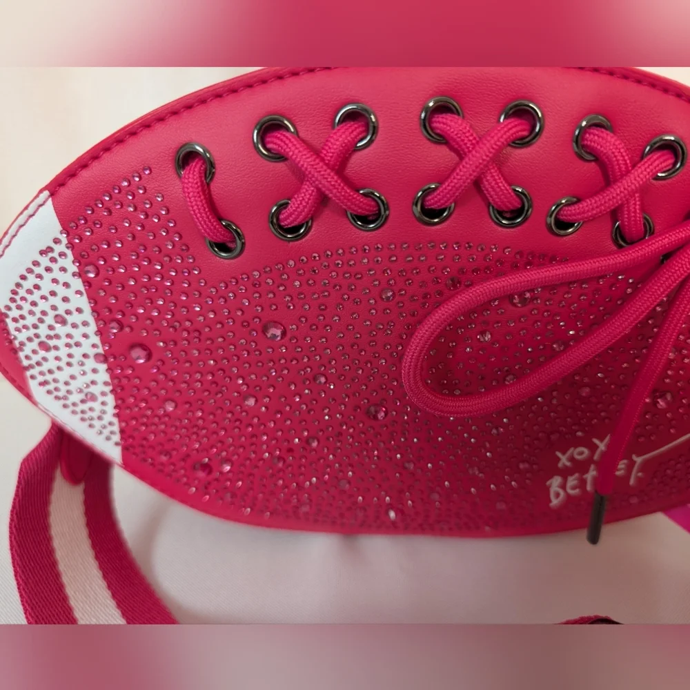 Betsey Johnson Football Pink Rhinestone Studded Crossbody Purse Novelty NWT - Picture 4 of 12